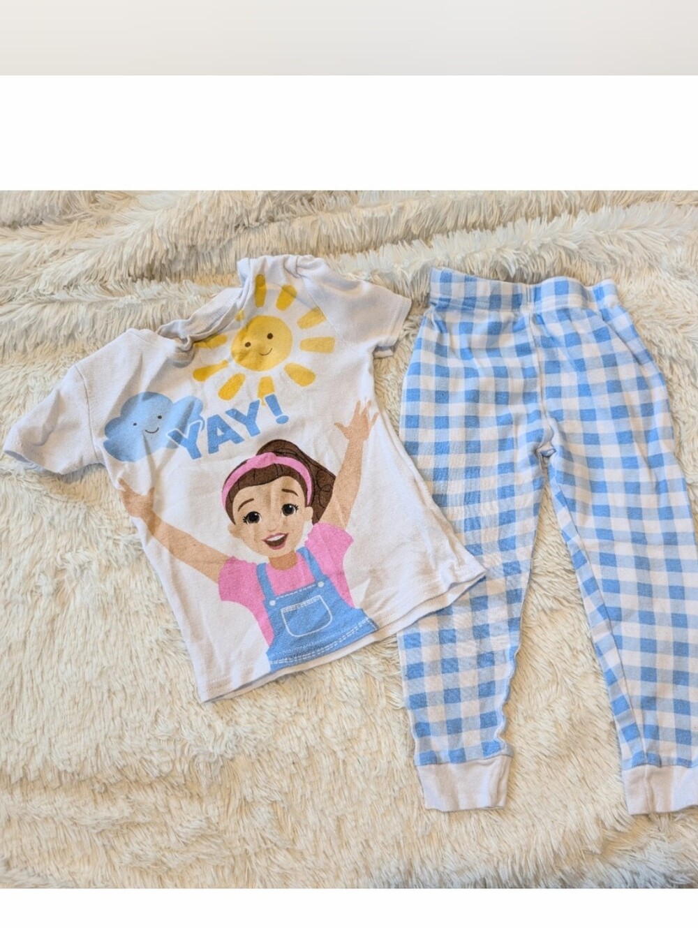 Ms Rachel 100% Cotton White & Blue Gingham Toddler Pajama Set Size 3T